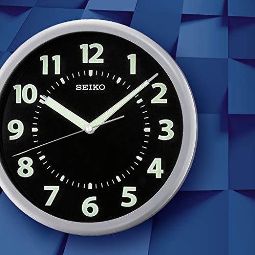 Seiko Wall Clock SilverTone Metallic Case Luminous Numerals Home Garden Decor Clocks Clocks
