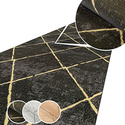 ANRO Teppich Läufer Küchenteppich Küchenläufer Flur Läufer Küche rutschfest anpassbar Weich Velours Schwarz 100x50cm