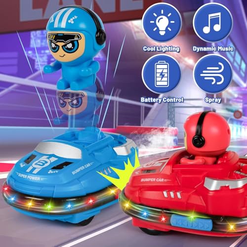 Image of Ascetic 2 Pack Remote Control Bumper Car Toys Set forToddlers&Kids, Mini RC Ejection Battle Race Cars with LED Lights, Music & Spray, Ideal Christmas Birthday Gift for Age 3+ Kids Unisex(3)