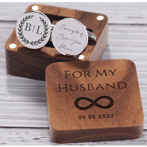 Personalized Father of the Bride Cufflinks Groom Husband Custom Photo Cufflinks Set Wedding Cufflinks for Groomsmen Wooden Box4