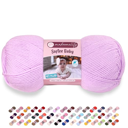Image of Makromecity Softee Baby Yarn,%100 Premium Anti-Pilling Acrylic, 3.5 Oz, 273 yd (100gr /250 mt), Lavender Soft Yarn for Crocheting and Knitting (Lavender, 1 Skein)