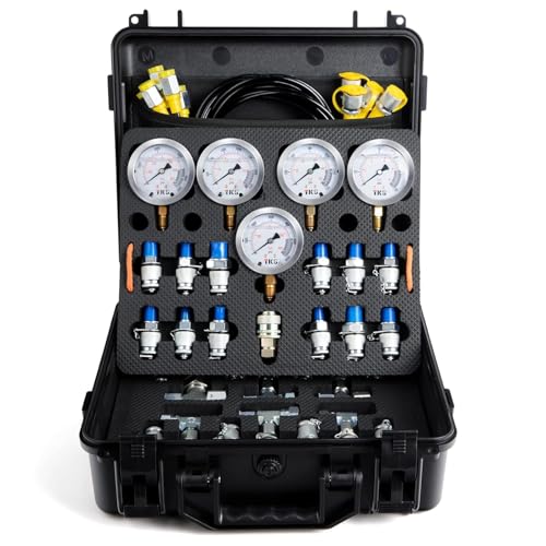 Image of Hydraulic Pressure Test Kit，600bar /8700psi / 60mpa 5 Gauges 13 Test Couplings 14 Tee Connectors 5 Test Hoses, Hydraulic Gauge Kit Sturdy Carrying Case for Excavator Construction Machinery Ships Mine