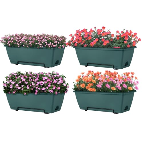 LIANTRAL Juego de 4 Maceteros Colgantes - Macetas de Balcón Modernas con Drenaje - Jardinería Urbana Vertical sin Taladrar - Ideal para Plantas Aromáticas, Flores - Verde