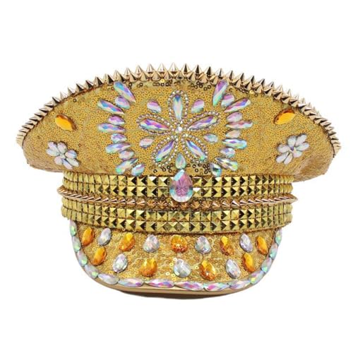 Chapeau de capitaine à paillettes avec cristaux réfléchissants de fête
