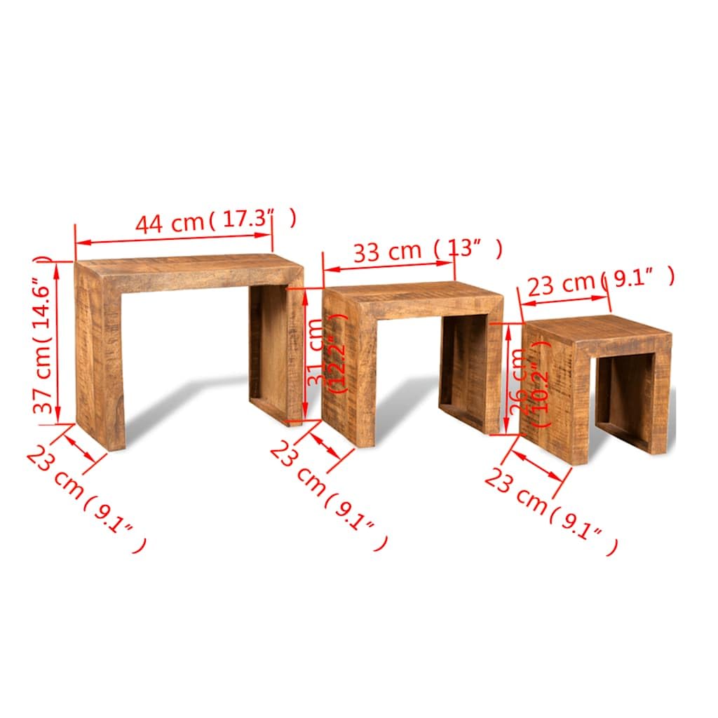 Tavolini Impilabili Set 3 pz in Legno Massello di Mango