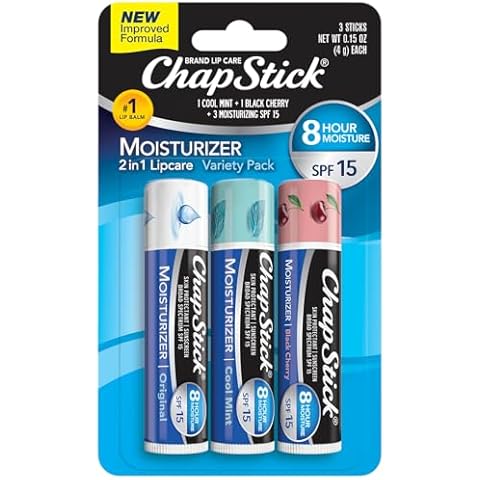 ChapStick Moisturizer 2-in-1 Lipcare SPF 15, Original, Black Cherry, Cool Mint, 3-Pack – Sunscreen Lip Balm with Aloe Vera and Vitamin E, 0.15 Oz Ea Cover