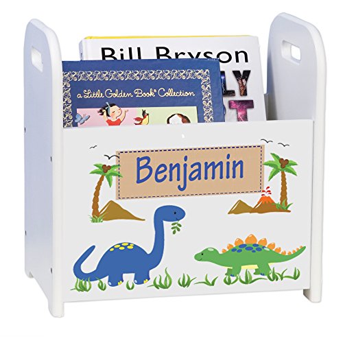 My Bambino Personalized Child's White Book Caddy Magazine Rack (Dinosaurs)