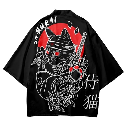 Image of LAI MENG FIVE CATS Women's Funny Cute Cat Cardigan Lightweight Kimono Loose Cover up Blouse Tops