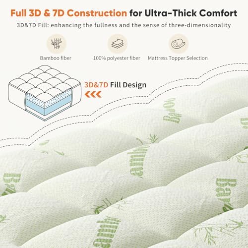 KMFurnila Full Size Mattress Topper, Rayon Derived from Bamboo Pillow Top — view 5