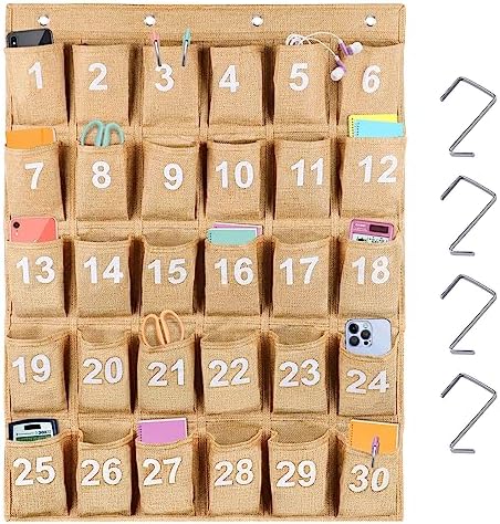 Non-Woven Classroom Pocket Organizer - Wall-Mounted Storage For Cell Phones, Calculators, Supplies