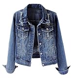 Kedera Womens Denim Jacket Casual Ripped Sexy Jean Jacket Long Sleeve Distressed Jeans Coat Denim Trucker Jackets With Pocket Autumn Spring US(16-18) XL Sky Blue