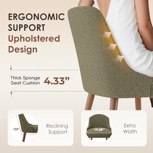 Image of MALOL Dining Chairs Set of 2, Upholstered Dining Room Chair with Wood Legs, High-Back Padded Kitchen Chairs for Dining Room /Restaurant /Cafe, Green