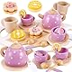 AOLEVA Teeservice Holz Tee Set Kinderküche Zubehör Teeparty Spielküche Holzspielzeug Rollenspiele Geschenk für Kinder Mädchen Jungen