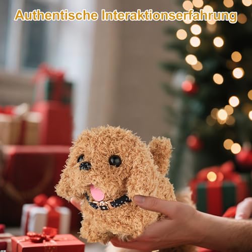 YELKOEYN Roboter Hund Spielzeug - Kuscheltier Hund Mit Leine der Läuft und Belltschwanzwedelnd und Geräuschgebend, Golden Retriever Roboter Welpen Puppy Dog für Kinder (A)