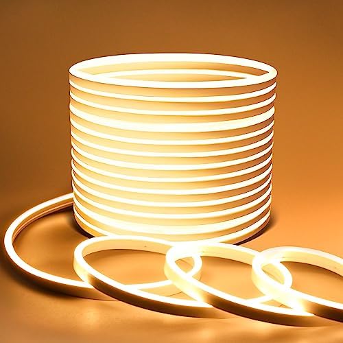 Lamomo LED Strip, 2M Warmweiss Dimmbar Neon LED Streifen, 12V Wasserdicht LED Lichtband,3000K Led Leiste Silikon DIY Flexibel Lichtleiste mit Netzteil und Controller für Innen