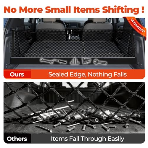 Image of 3-Layer Cargo Net for Chevrolet Tahoe /GMC Yukon /Cadillac Escalade 2015-2020 | Zoned Storage Trunk Net with Integrated Zippered Storage Bag, Heavy-Duty Cargo Organizer Netting for Camping, Trips