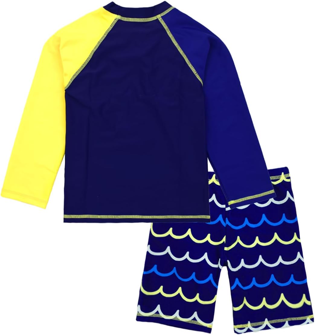 Boys Two Piece Rash Guard Swimsuits Kids Long Sleeve Sunsuit Swimwear Sets - Image 2