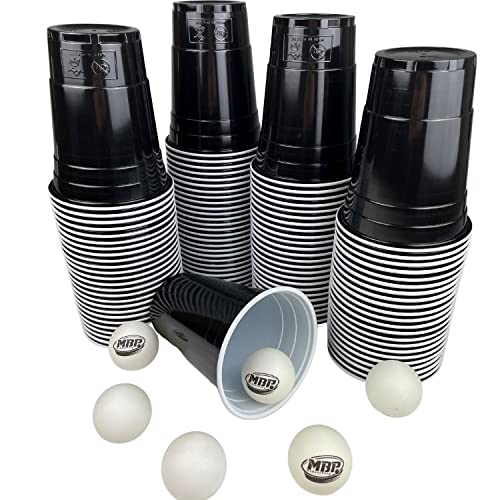 MBP My Beer Pong MYBEERPONG® Schwarzes Bierpong Becher Set | 100 Black Cups + 6 Tischtennisbälle | 16 oz (~ 0,5 l) | Party Becher für Feier, Festival Camping