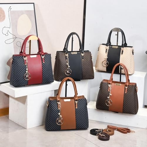 Purse and Handbags for Women, 3 Zip Compartments Tote Bag Designer Shoulder Purse Top Handle Satchel Bags 7