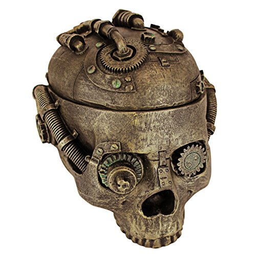 Design Toscano Steampunk Skull Containment Vessel Gothic Stash Box Statue, Polyresin, Antique Brass, 19 cm steampunk buy now online