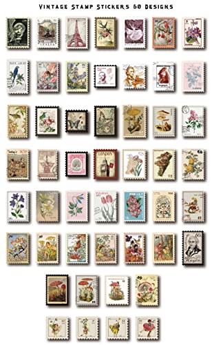 image for PRSTINCOL Vintage Postage Stamp Stickers for Scrapbook, 100 Pcs Deco P