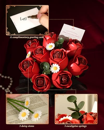 ROKR 3D Puzzles DIY Building Kit,9 Burgundy Roses Bouquet in Gift Box,Snap Together Flowers for Home Decor - image 2
