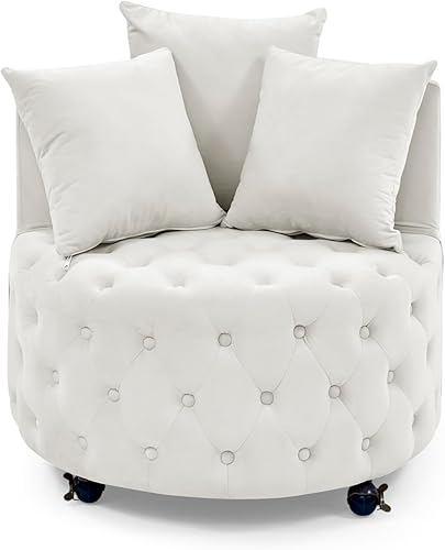 Silla giratoria de barril, sofá giratorio de terciopelo con 3 almohadas y 4 ruedas, moderna silla giratoria redonda de gran tamaño, silla giratoria