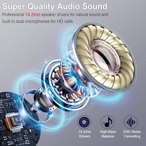 Drsaec Bluetooth 5.4 Kopfhörer, 2026 Neu In Ear Kopfhörer Kabellos Bluetooth 6D Tiefer Bass Kabellose Kopfhörer mit 4 ENC Mic, Noise Cancelling Ear Buds, 30Std, USB-C, IP7 Wasserdicht Sport Ohrhörer – Bild 4