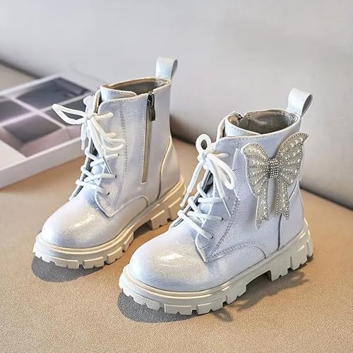 IWIHMIV Girls Ankle Boots Girl's Glitter Boot Kids Warm Lace Up Short Booties Non Slip Outdoor Shoes with Side Zipper2
