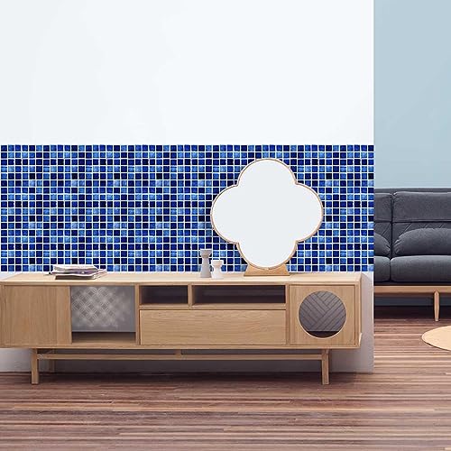 Baldosas Adhesivas Mosaico Azul Oscuro Suelo Vinilo Autoadhesivo Vinilo Impermeables Panel Revestimiento Ducha para Baño Cocina Gabinete Muebles Decoración Azulejos Adhesivos 20x20cm /10 Piezas