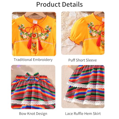 Image of HIHA Toddler Little Girls Mexican Embroidered Skirts Outfit