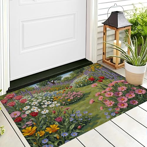 Tapis cuisine devant évier lavable aux finitions fleurs printanières