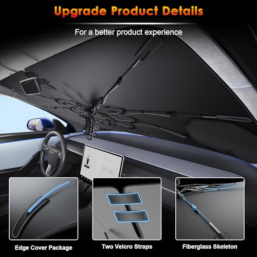 BSTW osłona przeciwsłoneczna na przednią szybę do Tesla Model Y 2021-2026, powłoka z nanosilikonu, ochrona przed promieniowaniem UV, ochrona przed wysoką temperaturą, składana ochrona przed słońcem