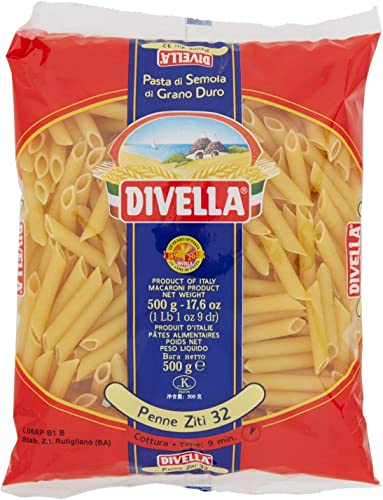 Lot de 10 pâtes Divella 100 % italiennes N° 32 Penne Ziti...