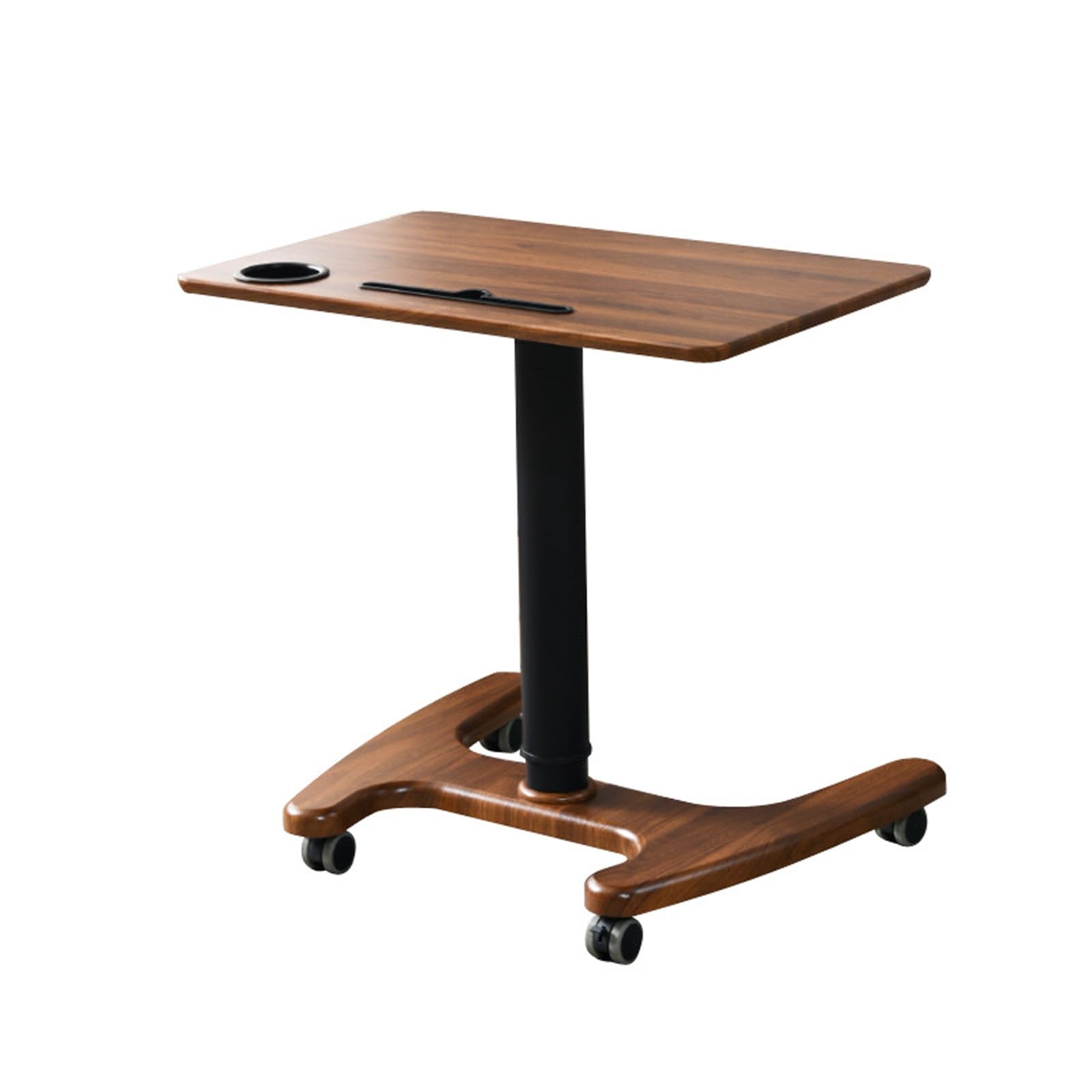 YIORYO Mobile Standing Desk, Pneumatic Height Adjustable Mobile Laptop Desk Workstation, Adjustable Desktop Angle, Rolling Standing Desk with Wheels for Home Office Classroom(Deep wood grain)