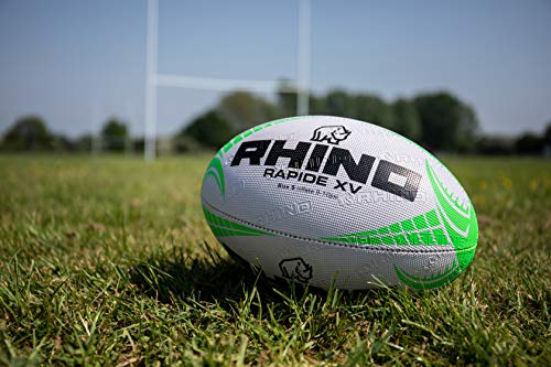 Rhino Rapide XV Rugby Ball, White/Green, Size 4, RRBRW4 - Image 2