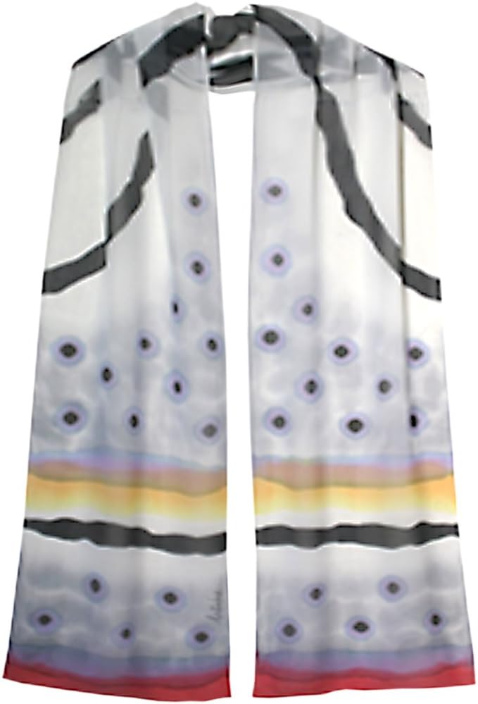 ULRIKE ~ Pale lavender blue and gray accented with warm yellow and lipstick red