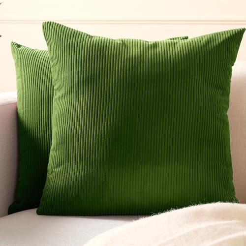 Image of Encasa XO Corduroy Cushion Covers, Boho Pillow Covers, No Inserts Green