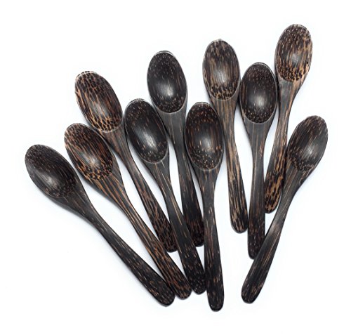 Starworld- 10 Pcs Thailand Natural Eco-friendly Palm Wood Small Spoons Sugar Seasoning Salt Spoons for utensil home kitchen and coffee Natural color