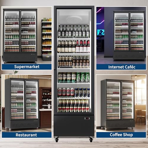 Image of Commercial Display Refrigerator, 17.6 Cu.Ft Beverage Cooler with Glass Door, LED Lighting, 5 Shelves, Merchandiser Fridge for Restaurant, Bar, Cafe, Convenience Store