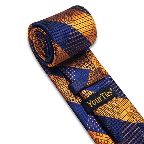 Image of YourTies Striped Plaid Ties for Men Silk Formal Necktie Set | 3.15 inch(8cm) Woven Jacquard Mens Ties with Necktie Pocket Square Cufflink Tie Clip Lapel Pin for Wedding Business Party