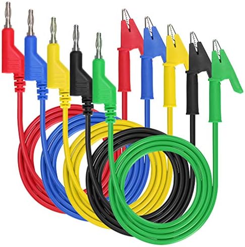 IGNPION 0.15โ(4mm) 5PC Banana Plug to Crocodile Alligator Clip Test Probe Multimeter Probe Test Lead, Lead Wire Silicone Cable,39.37โ(100cm) (5pcs colors)