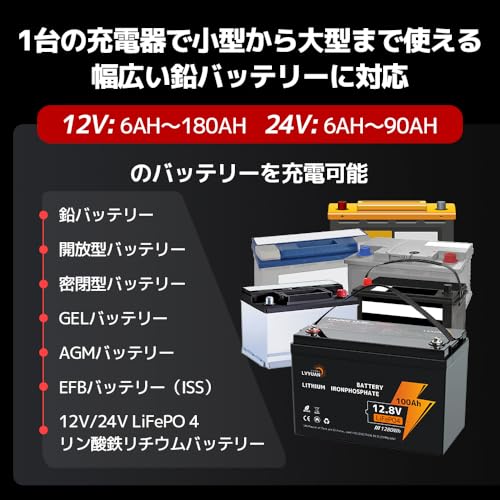 Yinleader(正規品) 自動パルスバッテリー充電器 定格10A 12V/24V対応 維持充電 緊急時 全自動 スマートチャージャー バッテリー診断機能付 リン酸鉄リチウムbatteryに対応 各種鉛蓄バッテリー(AGM STD GEL) 車充電可能 バイク ・自動車・農機・建設機械・小型船舶など日本語説明書 「パルス充電」 「サルフェーション除去(脱硫)」