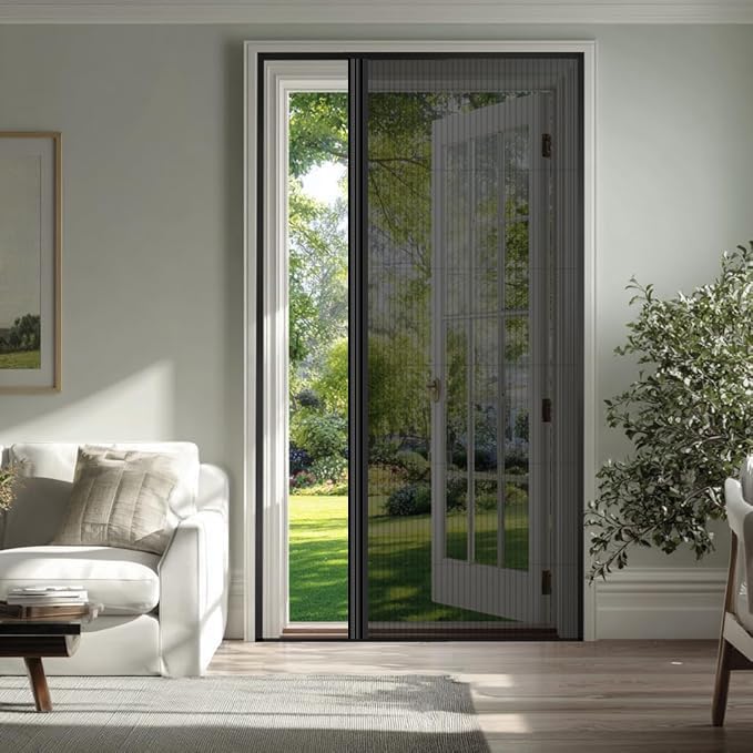 Custom Size Retractable Screen Door with Aluminum Frames and Durable Mesh Keeps Bugs Out No Drill Installation Made in Canada No Duties (White Frame)