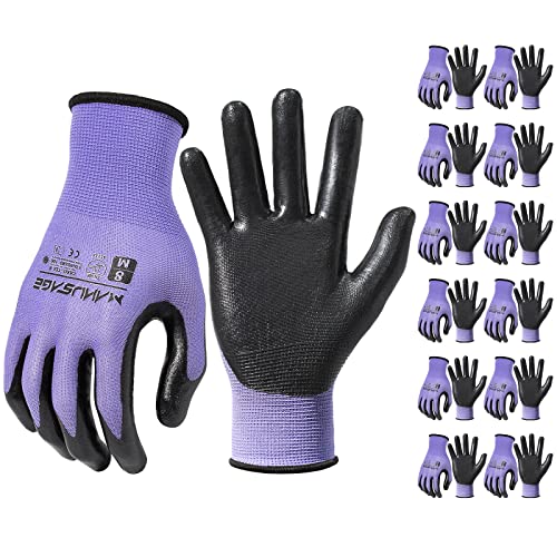 MANUSAGE Safety Work Gloves, Seamless Knit Nylon Gloves, Micro-Foam Nitrile Coated, for Men and Women Knit Firm Grip, Tools & Home (Size L, Purple, 12-pairs)