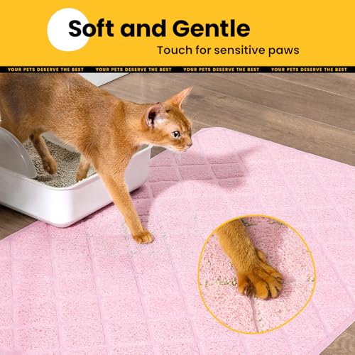 Image of Conlun Cat Litter Mat Litter Trapping Mat, 35 inch x 23 inch Premium Durable PVC Grid Mesh with Scatter Control, Non-slip, Less Waste Cat Litter Box Mat, Pink