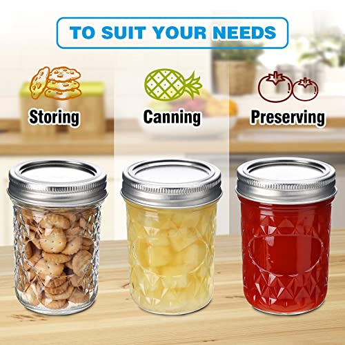 12 Pack Mason Jars 8 Oz With Airtight Lids, Glass Regular Mouth Canning Jars, Small Quilted Crystal Jars For Jelly, Jam, Overnight Oats, Meal Prep #TOP5