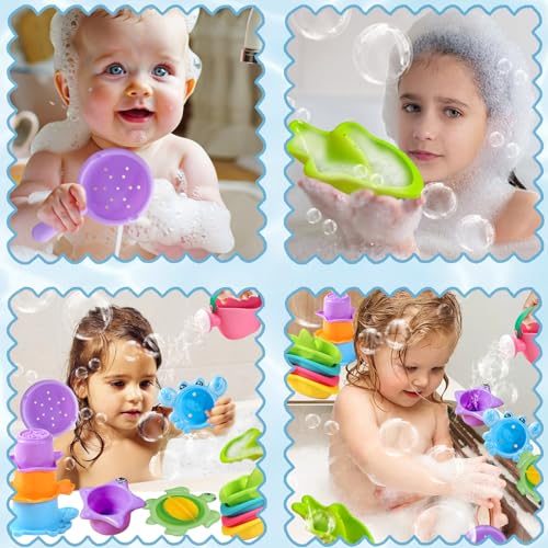 Vlecexs 10 Stück Baby Badespielzeug Badewannenspielzeug Wasserspielzeug Kinder ab 1 2 3 4 Jahre Jungen Mädchen Pool Strand Spielzeug Babys Kleinkinder Schwimmbad Schimmelfreies Spielzeug Stapelbecher