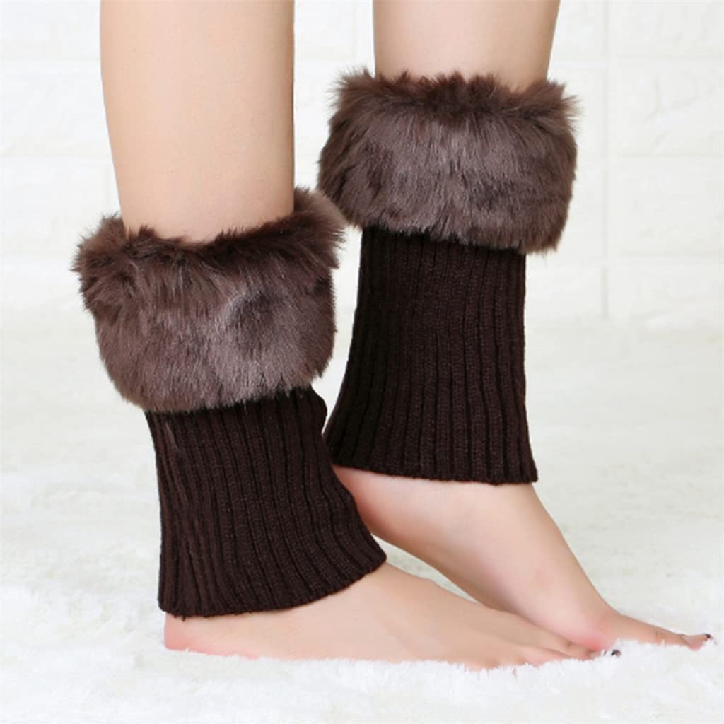 ACiyD Calentadores de piernas de Punto de Invierno para Mujer Calentadores de piernas con Adornos Peludos (Color : 2) (8)