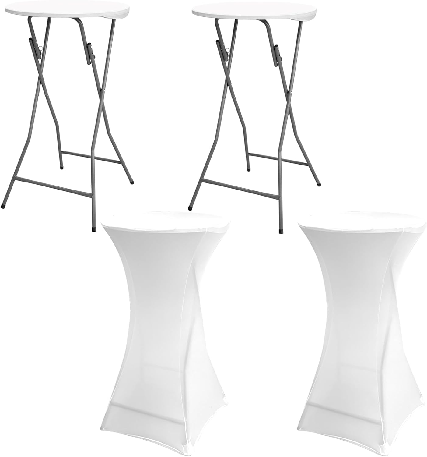 24 Inch Round Folding Cocktail Table, White